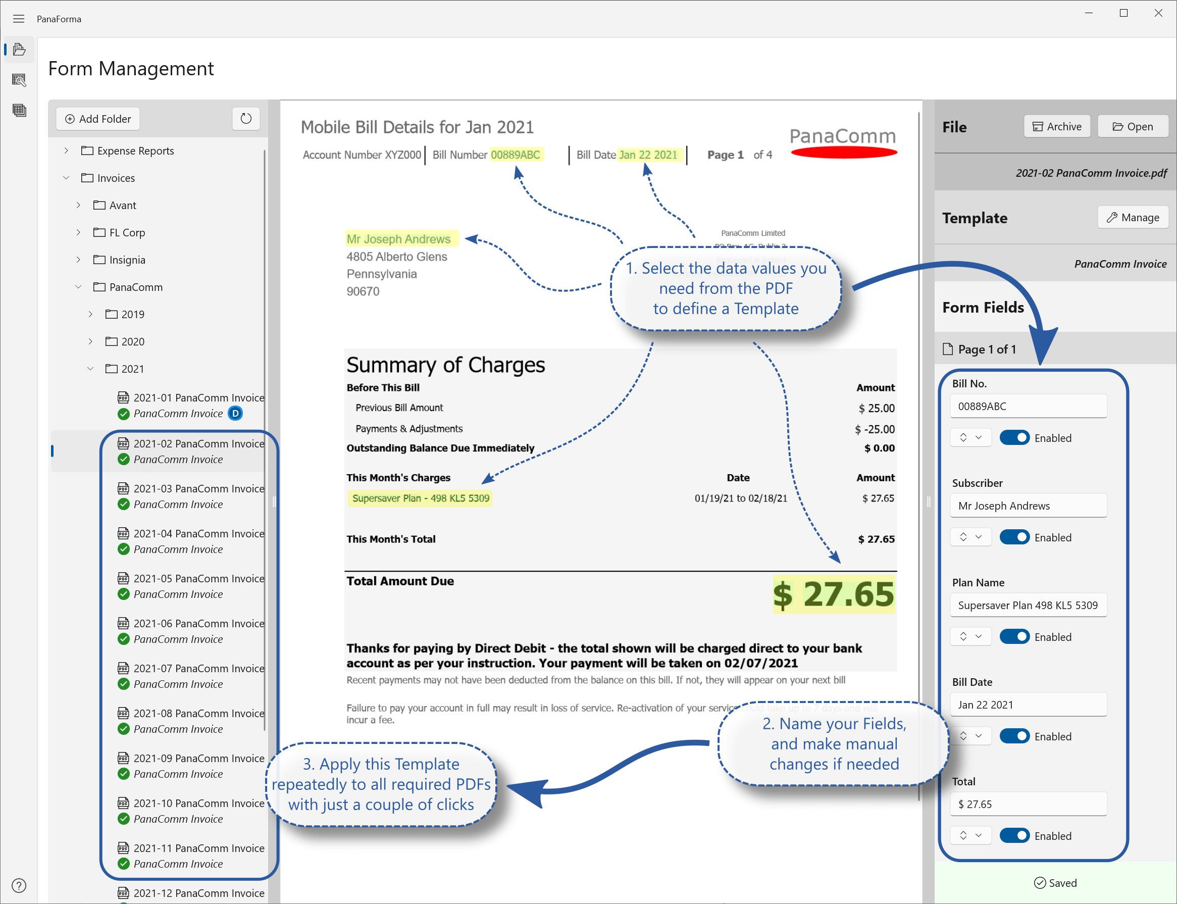 Screenshot of creating a Template in the PanaForma app